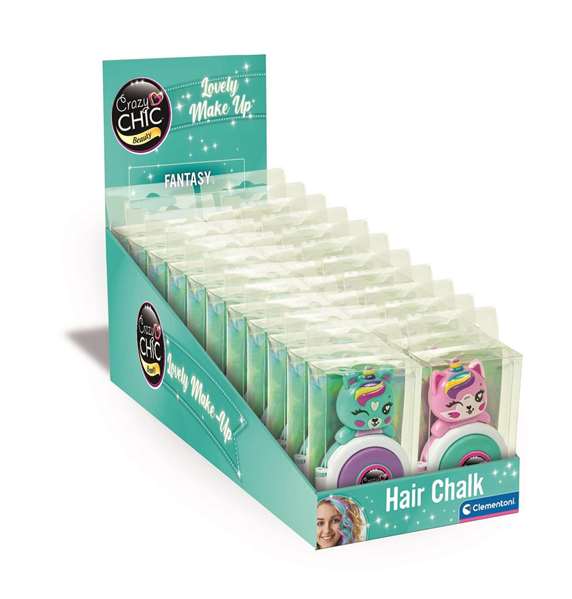Clementoni Set Lovely Hair Chalk - Craies colorées temporaires pour cheveux - 9x5,50x2 cm - Modèles assortis