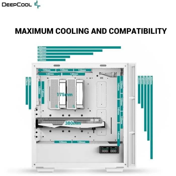 Deepcool CH560 DIGITAL - Boitier PC Blanc Moyen Tour sans Alimentation - Format E-ATX - Compatible ATX/Micro-ATX/Mini-ITX - 3 Ventilateurs ARGB 140mm et 1 ARGB 120mm