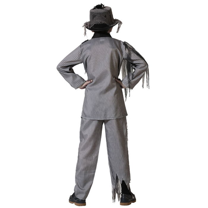Déguisement Enfant Fantôme Marié avec Veste et Pantalon à Rayures Gris - Halloween, Taille 7-9 Ans, Composition Polyester