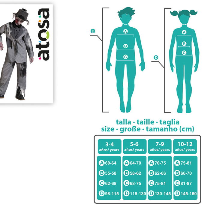 Déguisement Enfant Fantôme Marié avec Veste et Pantalon à Rayures Gris - Halloween, Taille 7-9 Ans, Composition Polyester