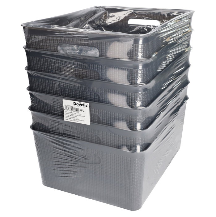 Dovelis Lot de 6 Paniers Organisateurs Plastique 10L Gris Rétractables Dovelis Lot de 6 Paniers Organisateurs Plastique 10L Gris Rétractables
