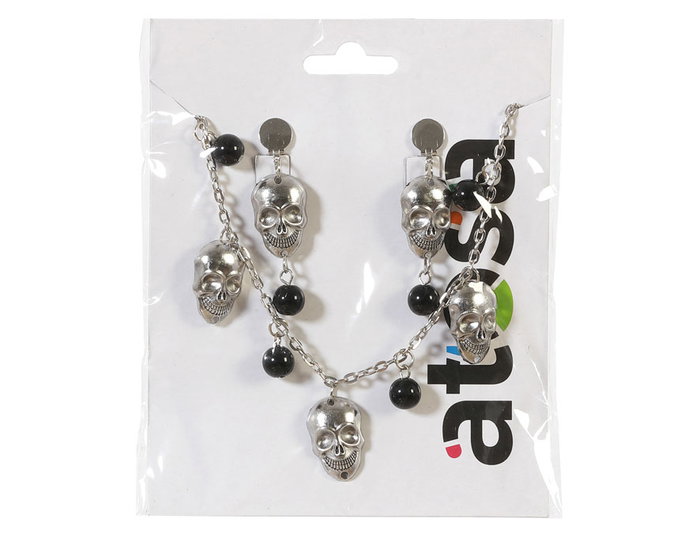 Atosa Ensemble Collier et Boucles d'Oreilles Crâne Argenté avec Détails Noirs