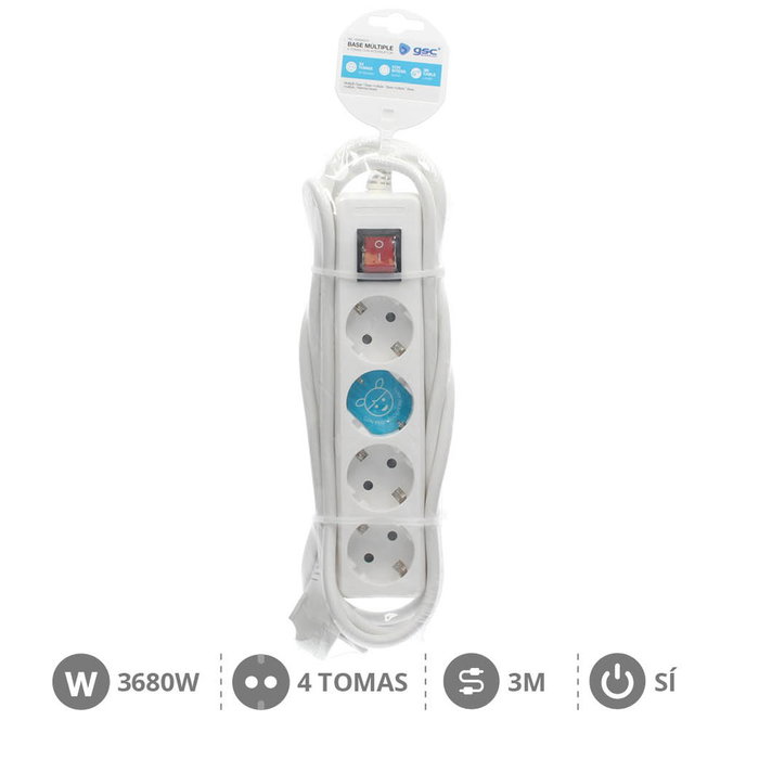 GSC Evolution Multiprise Série Standard 4T avec interrupteur, 3m, Blanc GSC Evolution Multiprise Série Standard 4T avec interrupteur, 3m, Blanc