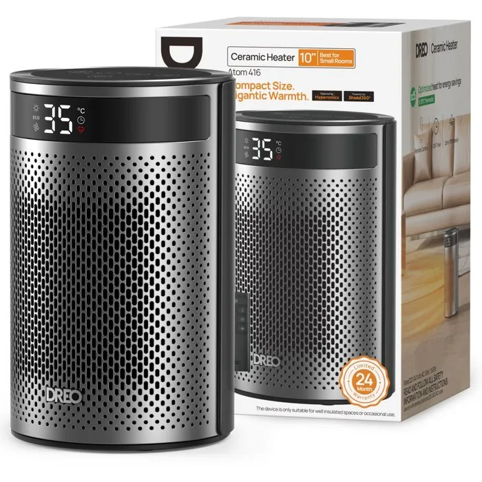 Dreo Atom 416 - Chauffage d'appoint à colonne hyper-céramique, 1500 W, chaleur 360°, diffusion rapide, ultra silencieux, Noir Dreo Atom 416 - Chauffage d'appoint à colonne hyper-céramique, 1500 W, chaleur 360°, diffusion rapide, ultra silencieux, Noir