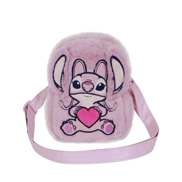 Karactermania Angel - Sac bandoulière à cœur en peluche rose - Textile doux, compartiment zippé, bandoulière ajustable 55-100 cm - Dimensions 19x14x7cm - À partir de 36 mois