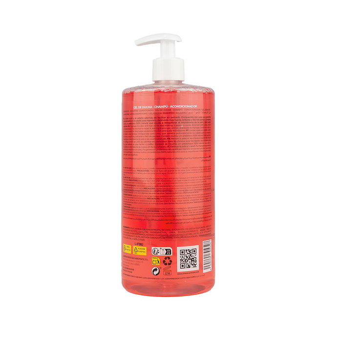 Seven Kids Gel Shampooing 3 en 1 Cerise - Soin Prébiotique pour Enfants - Nettoie, Hydrate et Protège Corps et Cheveux - Flacon de 750 ml