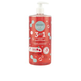 Seven Kids Gel Shampooing 3 en 1 Cerise - Soin Prébiotique pour Enfants - Nettoie, Hydrate et Protège Corps et Cheveux - Flacon de 750 ml