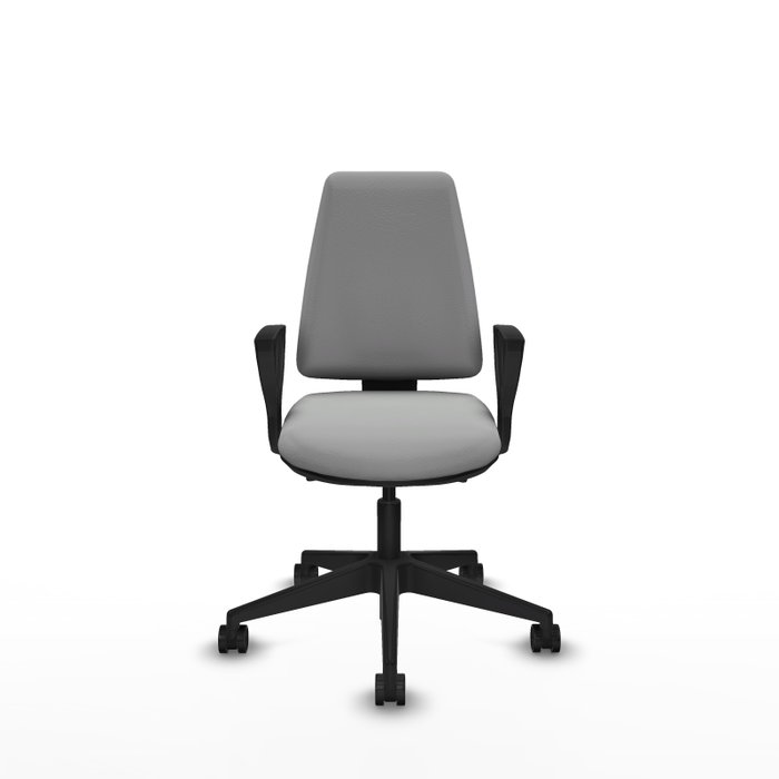 Chaise Elche Asynchrone Cuir écologique Gris clair Base pyramidale noire Accoudoirs fixes Sans appui-tête Roulettes 65mm nylon Chaise Elche Asynchrone Cuir écologique Gris clair Base pyramidale noire Accoudoirs fixes Sans appui-tête Roulettes 65mm nylon