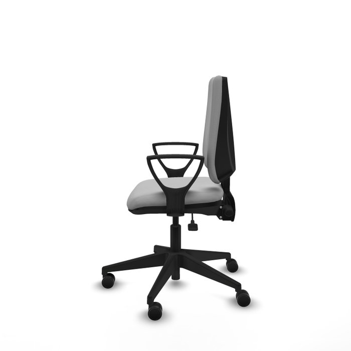 Chaise Elche Asynchrone Cuir écologique Gris clair Base pyramidale noire Accoudoirs fixes Sans appui-tête Roulettes 65mm nylon Chaise Elche Asynchrone Cuir écologique Gris clair Base pyramidale noire Accoudoirs fixes Sans appui-tête Roulettes 65mm nylon