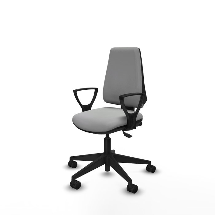 Chaise Elche Asynchrone Cuir écologique Gris clair Base pyramidale noire Accoudoirs fixes Sans appui-tête Roulettes 65mm nylon Chaise Elche Asynchrone Cuir écologique Gris clair Base pyramidale noire Accoudoirs fixes Sans appui-tête Roulettes 65mm nylon