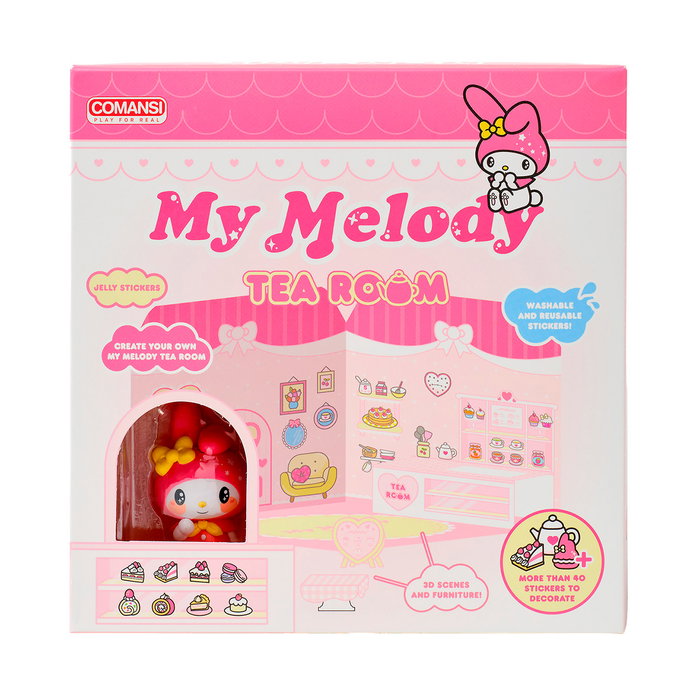 COMANSI Hello Kitty - Maison en Stickers My Melody Salon de Thé St30003 - Figurine Vinyle et Scène à Décorer avec Autocollants - Kit Créatif Loisir DIY Collection +5 Ans