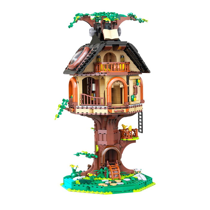 DEQUBE Cada 1808 pièces, bibliothèque maison dans l'arbre, puzzle de construction 3D, instruction multilingue anglais français allemand italien portugais espagnol, 14 ans et plus