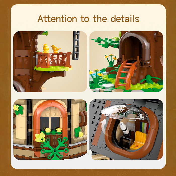 DEQUBE Cada 1808 pièces, bibliothèque maison dans l'arbre, puzzle de construction 3D, instruction multilingue anglais français allemand italien portugais espagnol, 14 ans et plus