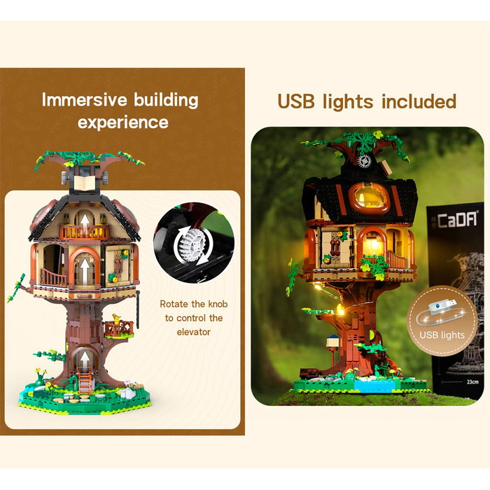 DEQUBE Cada 1808 pièces, bibliothèque maison dans l'arbre, puzzle de construction 3D, instruction multilingue anglais français allemand italien portugais espagnol, 14 ans et plus