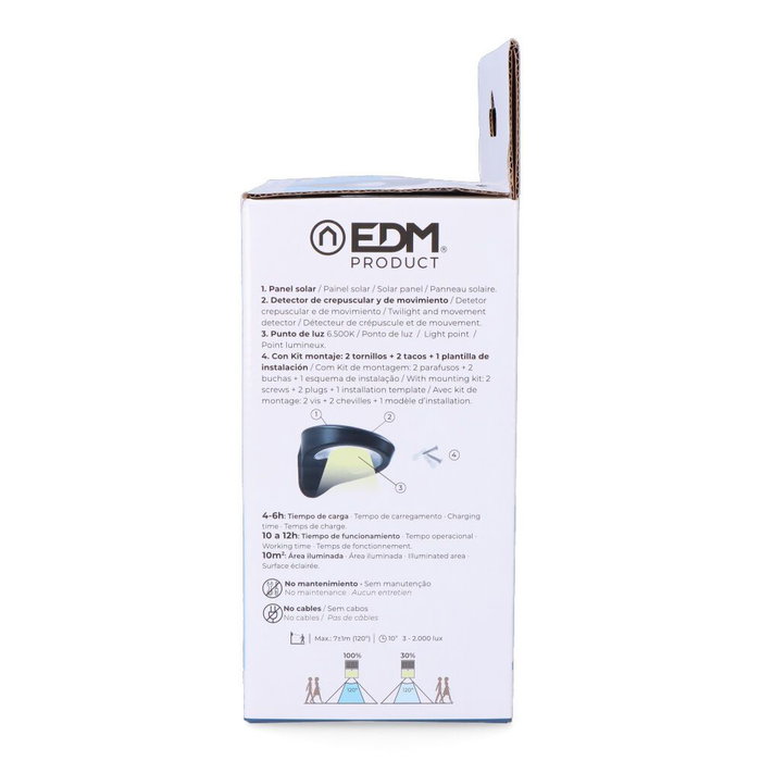 Edm Aplique solaire 2W 200lm 6500K avec capteur couleur noir, 31 LEDs, batterie lithium 1800mAh Edm Aplique solaire 2W 200lm 6500K avec capteur couleur noir, 31 LEDs, batterie lithium 1800mAh