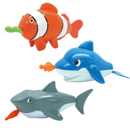 TACHAN - Jouets de bain animaux à remonter - 12 pièces (3 modèles : canard, poisson clown, requin) - Expositor de vente