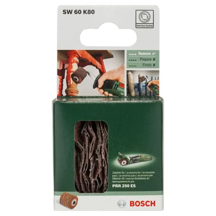 Bosch - Rouleau à poncer flexible PRR 60 mm Grain 80 - Pour bois, métal et matière synthétique