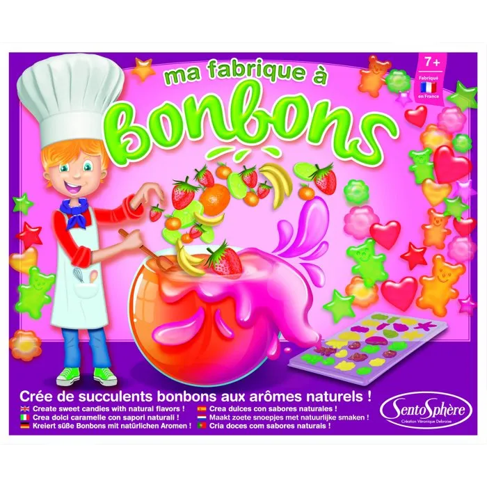 Sentosphere Ma Fabrique à Bonbons - Kit d'Initiation à la Pâtisserie avec Arômes Naturels (Mandarine, Fraise, Banane, Citron) - Pour Environ 500g de Bonbons - À Partir de 7 Ans