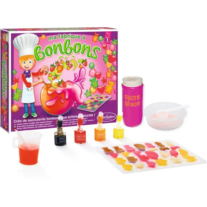 Sentosphere Ma Fabrique à Bonbons - Kit d'Initiation à la Pâtisserie avec Arômes Naturels (Mandarine, Fraise, Banane, Citron) - Pour Environ 500g de Bonbons - À Partir de 7 Ans