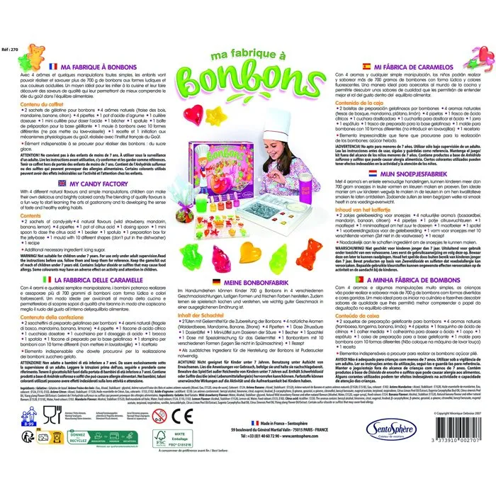 Sentosphere Ma Fabrique à Bonbons - Kit d'Initiation à la Pâtisserie avec Arômes Naturels (Mandarine, Fraise, Banane, Citron) - Pour Environ 500g de Bonbons - À Partir de 7 Ans