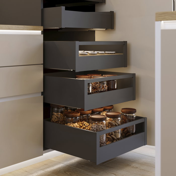 Emuca Tiroir extérieur Protone 30kg , coulisses à sortie totale et fermeture amortie, hauteur 178mm, profondeur 500mm, Acier, Gris anthracite Emuca Tiroir extérieur Protone 30kg , coulisses à sortie totale et fermeture amortie, hauteur 178mm, profondeur 500mm, Acier, Gris anthracite