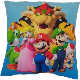 Coussin décoratif carré Mario Bros 40 x 40 cm - Microfibre double face avec motif Mario et ses amis