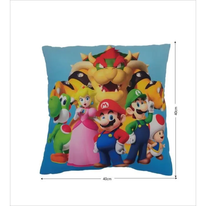 Coussin décoratif carré Mario Bros 40 x 40 cm - Microfibre double face avec motif Mario et ses amis Coussin décoratif carré Mario Bros 40 x 40 cm - Microfibre double face avec motif Mario et ses amis