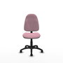 Chaise de bureau Algarra avec mécanisme de contact permanent de base, recouverte de tissu rose. Équipée d'une base en polyamide noir, sans accoudoirs et de roulettes en nylon de 50 mm.