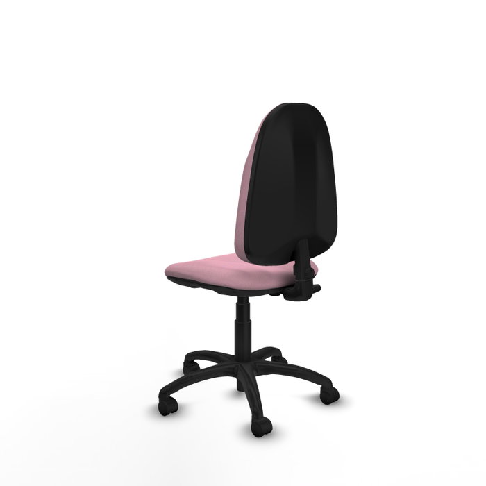 Chaise de bureau Algarra avec mécanisme de contact permanent de base, recouverte de tissu rose. Équipée d'une base en polyamide noir, sans accoudoirs et de roulettes en nylon de 50 mm. Chaise de bureau Algarra avec mécanisme de contact permanent de base, recouverte de tissu rose. Équipée d'une base en polyamide noir, sans accoudoirs et de roulettes en nylon de 50 mm.