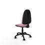 Chaise de bureau Algarra avec mécanisme de contact permanent de base, recouverte de tissu rose. Équipée d'une base en polyamide noir, sans accoudoirs et de roulettes en nylon de 50 mm.