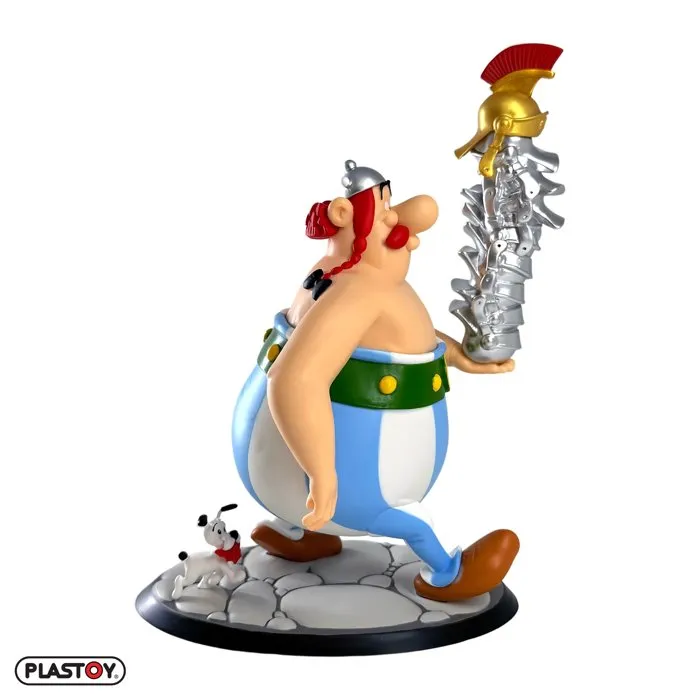 Plastoy Figurine Astérix Obélix avec pile de casques et Idéfix XL - Plastique - 22 cm