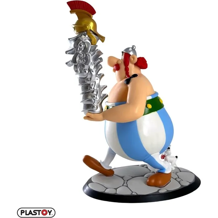 Plastoy Figurine Astérix Obélix avec pile de casques et Idéfix XL - Plastique - 22 cm