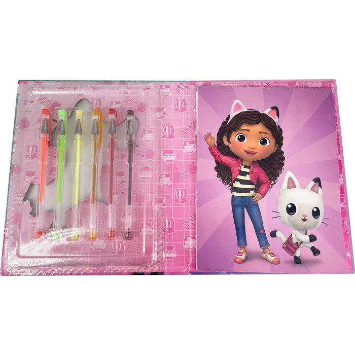 La Casa de Muñecas de Gabby - Coffret Blister Carnet + 6 Stylos Gel Gabbys Dollhouse, Taille 18.5 x 23 x 2.5 cm