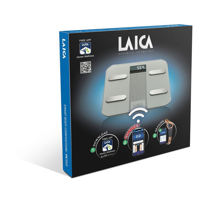 Laica Báscule de Bain Bluetooth avec Analyse de Composition Corporelle, Argenté, 180 kg