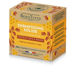 Beauterra Shampooing Solide à l'Avoine et au Miel pour Cheveux Secs 75g