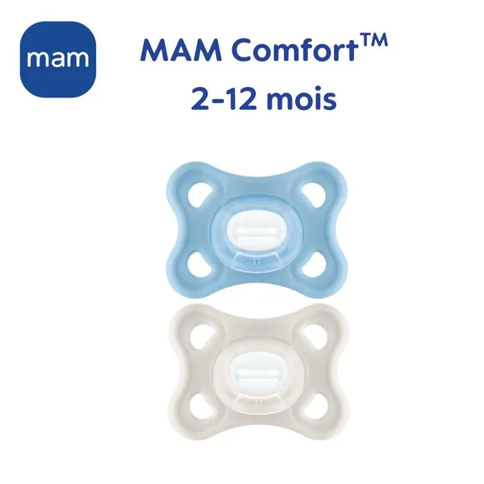 MAM Sucette Comfort Silicone 2-12 mois - Lot de 2 avec boîte de stérilisation