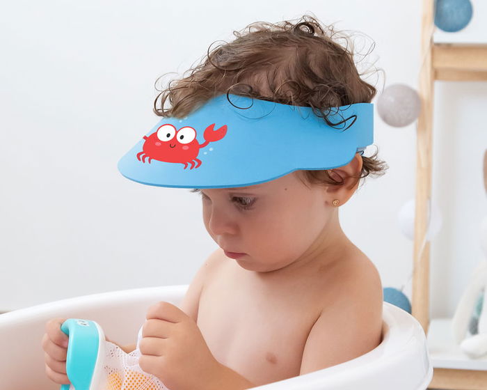 KioKids Visière Anti-Éclaboussures pour le Bain pour Enfants +9 Mois en EVA Imperméable - Bleu