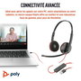Poly Casque de bureau monoauriculaire Blackwire C3220 USB-C avec micro flexible - Pour téléconférence et musique