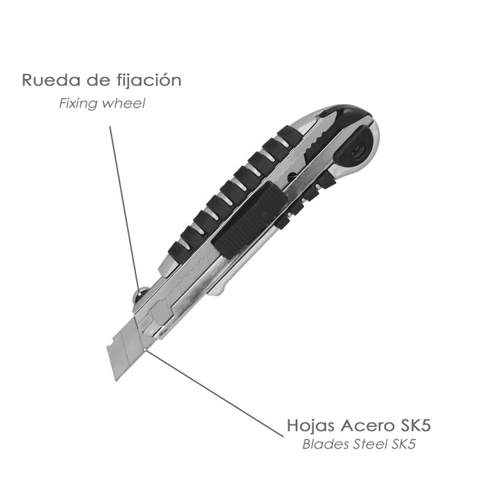 WOLFPACK LINEA PROFESIONAL Cutter Aluminium Professionnel 18mm avec 5 Lames SK5