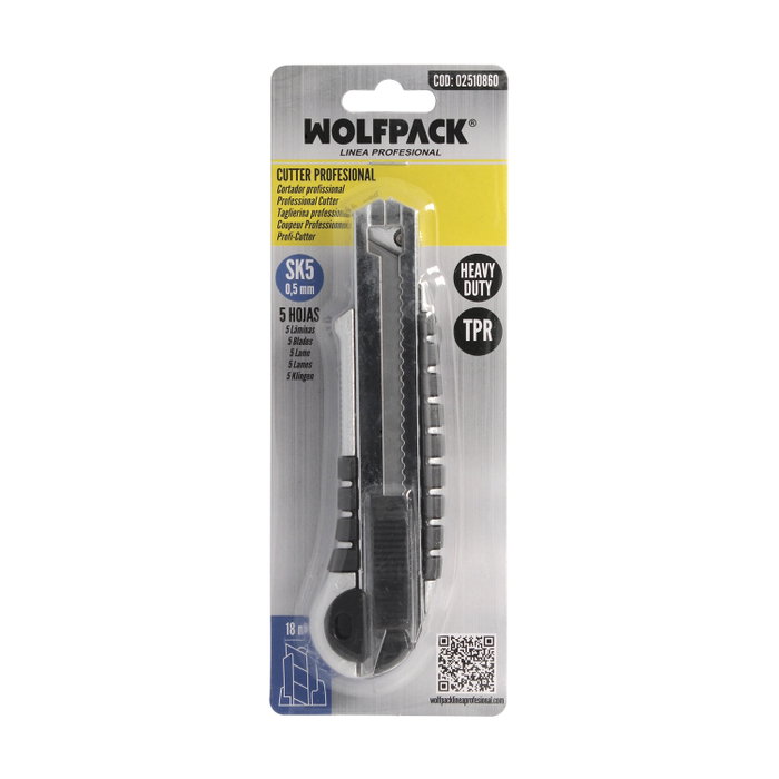 WOLFPACK LINEA PROFESIONAL Cutter Aluminium Professionnel 18mm avec 5 Lames SK5