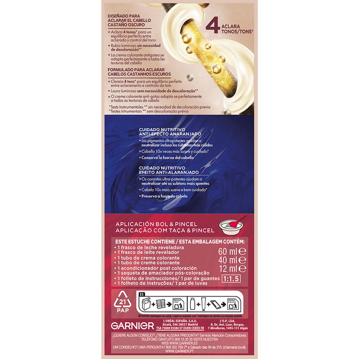 Garnier Coloration Blonde Lumineuse Sans Décoloration pour Cheveux Foncés #Louro Caramel 5 u