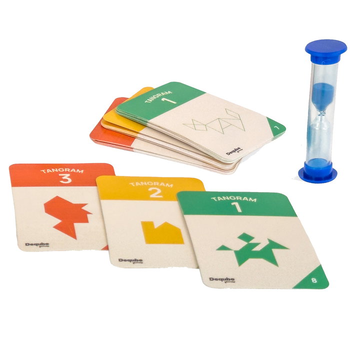 DEQUBE D00324 - Jeu éducatif de 4 Tangrams en bois FSC dans boîte métallique, pour créativité et logique, recommandé dès 5 ans