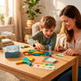 DEQUBE D00324 - Jeu éducatif de 4 Tangrams en bois FSC dans boîte métallique, pour créativité et logique, recommandé dès 5 ans