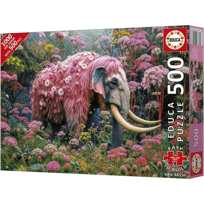 Educa Puzzle Éléphant Fleuri 500 pièces - Theme Animaux - Puzzle pour Enfants à partir de 10 ans - 48 x 68 cm