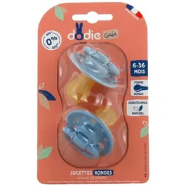 DODIE Sucettes GAIA - Lot de 2 sucettes en caoutchouc naturel, motif Ciel étoilé, pour bébé de 6 à 36 mois, rondes et apaisantes