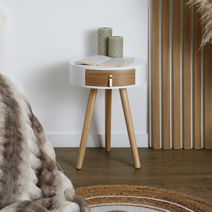 Home Deco Factory Table de nuit Nora blanche avec tiroir Home Deco Factory Table de nuit Nora blanche avec tiroir