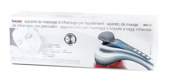 Beurer MG-100 - Appareil de Massage Infrarouge par Percussion et Pression avec 4 Programmes, 5 Vitesses - Carcasse Aluminium et Rétroéclairage Bleu