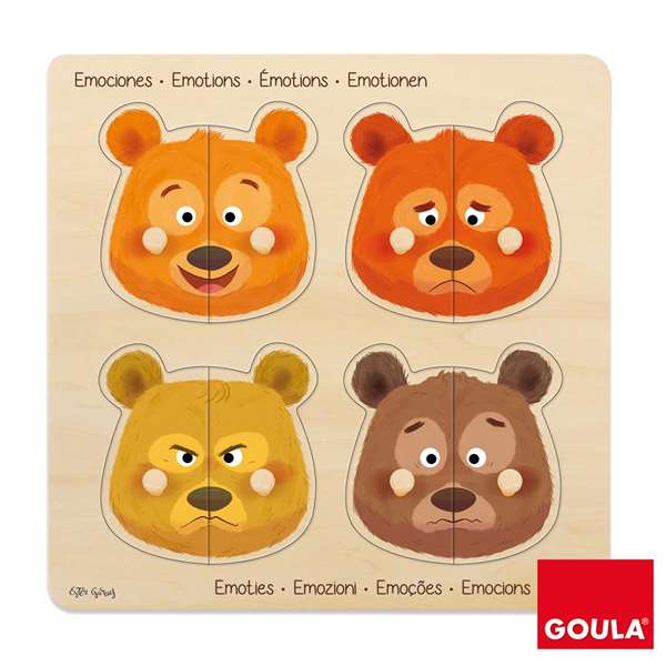 Diset Goula puzzle de madera Las Emociones - Puzzle en bois les émotions 8 pièces, dès 3 ans