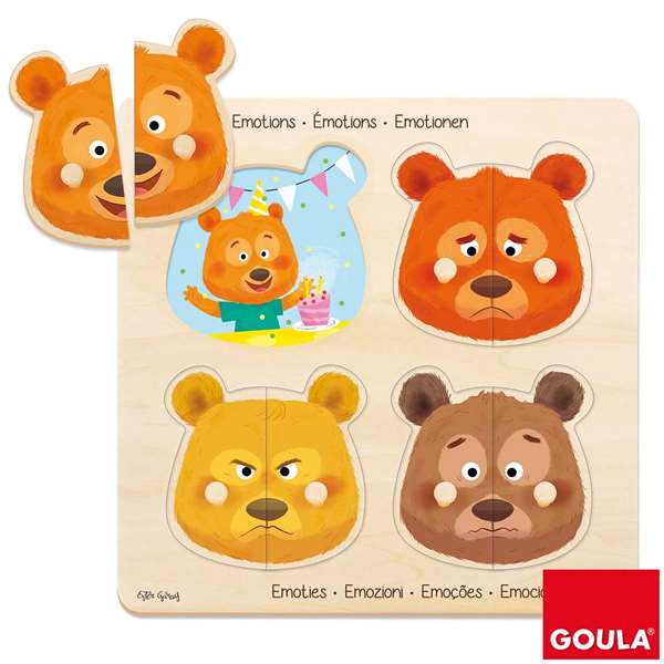 Diset Goula puzzle de madera Las Emociones - Puzzle en bois les émotions 8 pièces, dès 3 ans