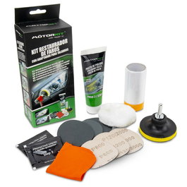Motorkit Cs6 MOT1005 Kit de Restauration de Phares avec Adaptateur pour Perceuse pour Voitures, Remorques, Motos - Comprend Disques de Ponçage, Pâte de Polissage et Protecteur